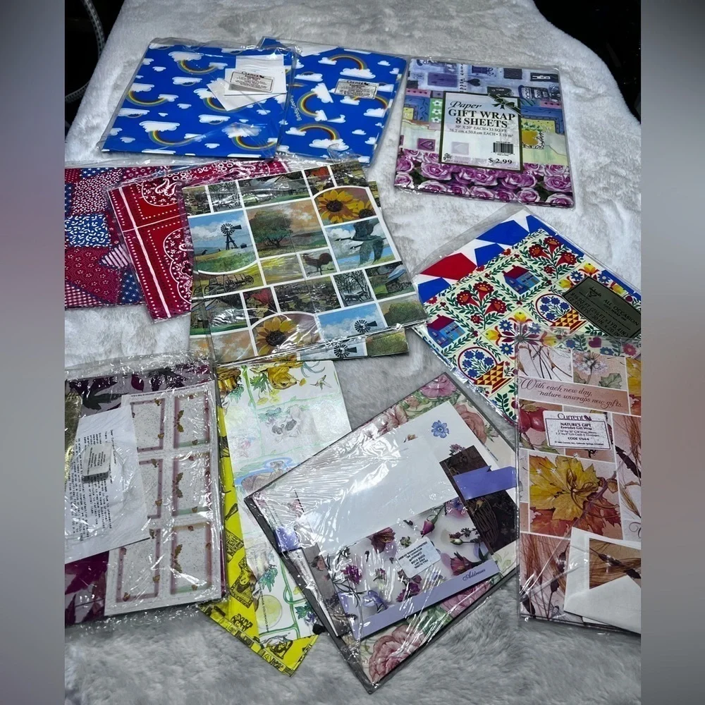 Hallmark Birthday Greetings Current Rainbows and Natures gift wrap sheets lot
